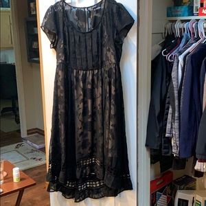 Torrid black sheer floral dress with tan slip